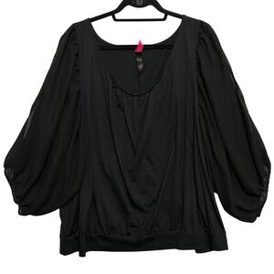 Torrid Black Puff Sleeve Sheer Blouse Top Womens Size 4